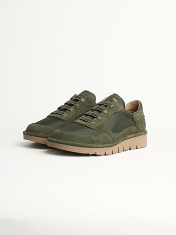 P005 slip-on uomo wave Panchic in nylon e camoscio verde militare