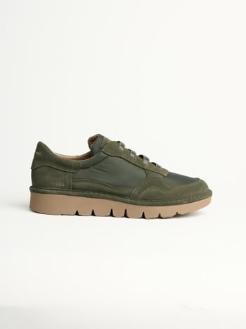 P005 slip-on uomo wave Panchic in nylon e camoscio verde militare