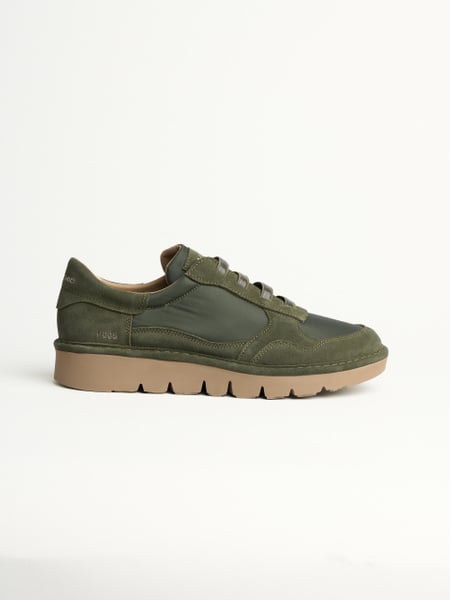 P005 slip-on uomo wave Panchic in nylon e camoscio verde militare