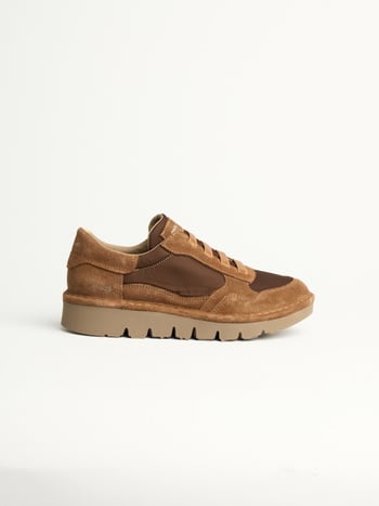 P005 slip-on donna wave Panchic in nylon e camoscio cognac