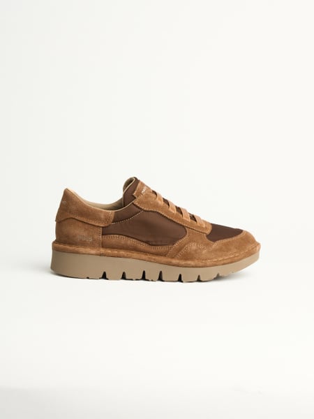 P005 slip-on donna wave Panchic in nylon e camoscio cognac