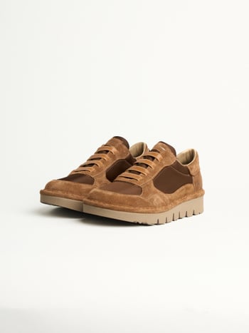 P005 slip-on donna wave Panchic in nylon e camoscio cognac