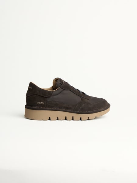 P005 slip-on donna wave Panchic in nylon e camoscio caffè