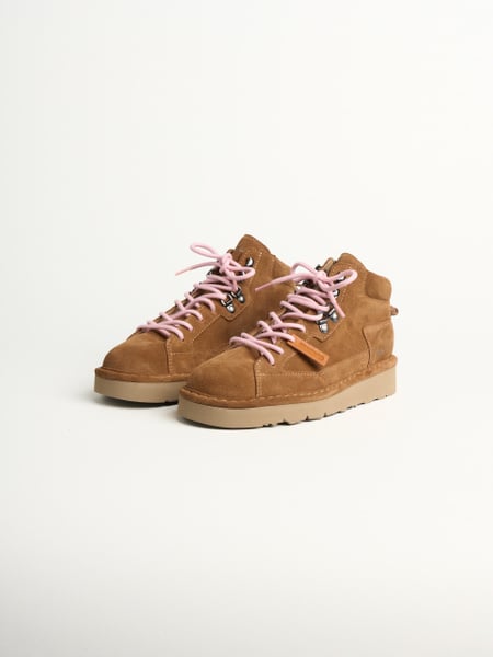 P007 polacchino donna clay Panchic in camoscio foderata in montone cognac